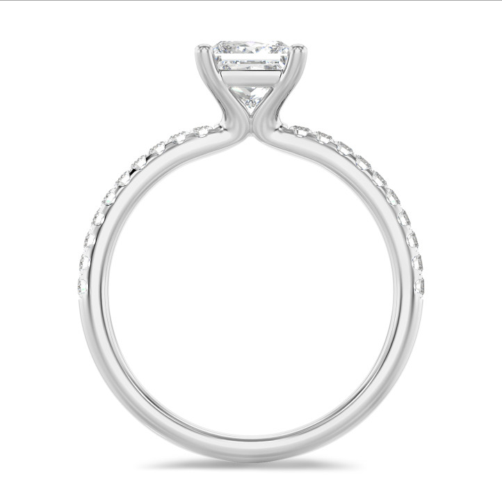 2.00 karaat solitaire ring met een lab grown princess diamant in wit goud met lab grown zijdiamanten