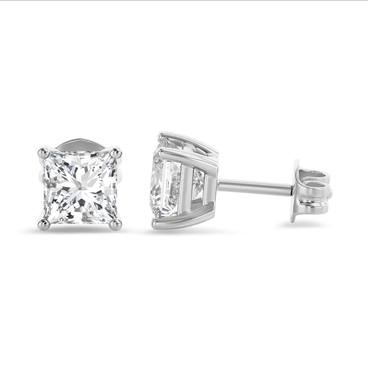 3.00 karaat solitaire oorbellen in wit goud met lab grown princess diamanten