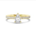 1.00 karaat solitaire ring met peervormige lab grown diamant in geel goud met lab grown zijdiamanten
