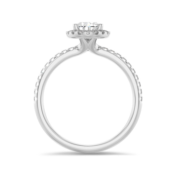 Verlovingsringen - 2.00 karaat halo solitaire ring met peervormige lab grown diamant in wit goud met ronde lab grown diamanten