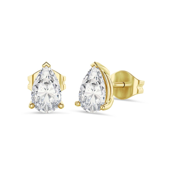 Oorbellen - 2.00 karaat solitaire oorbellen in geel goud met peervormige lab grown diamanten
