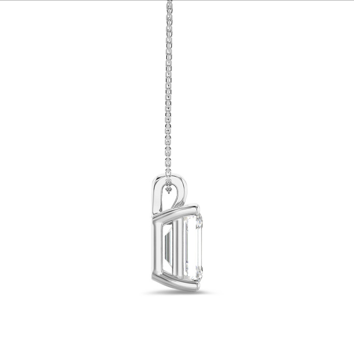 1.00 karaat solitaire hanger in wit goud met lab grown emerald cut diamant