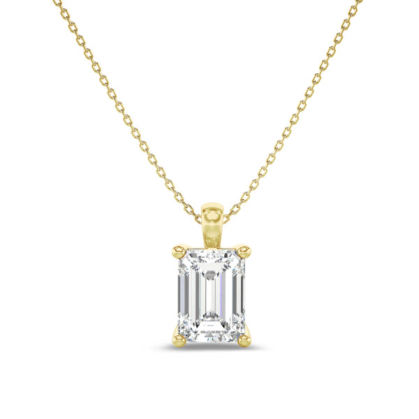 Halskettingen - 1.00 karaat solitaire hanger in geel goud met lab grown emerald cut diamant