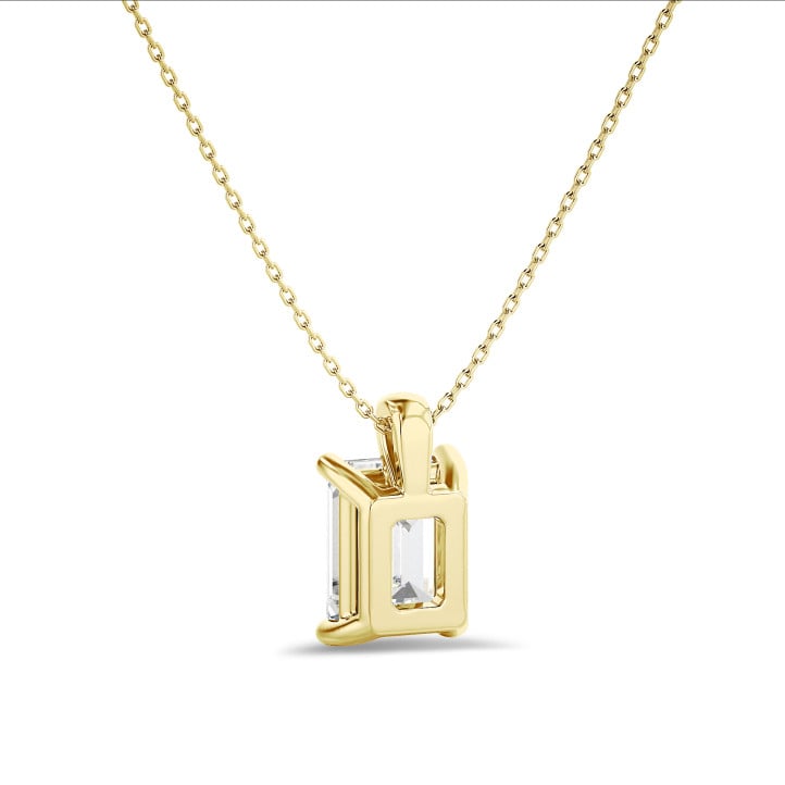 2.00 karaat solitaire hanger in geel goud met lab grown emerald cut diamant