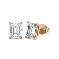 4.00 karaat solitaire oorbellen in rood goud met lab grown emerald cut diamanten