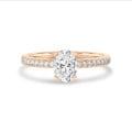 1.20 karaat solitaire ring met een ovale lab grown diamant in rood goud met lab grown zijdiamanten