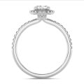1.00 karaat halo solitaire ring met een ovale lab grown diamant in wit goud met ronde lab grown diamanten
