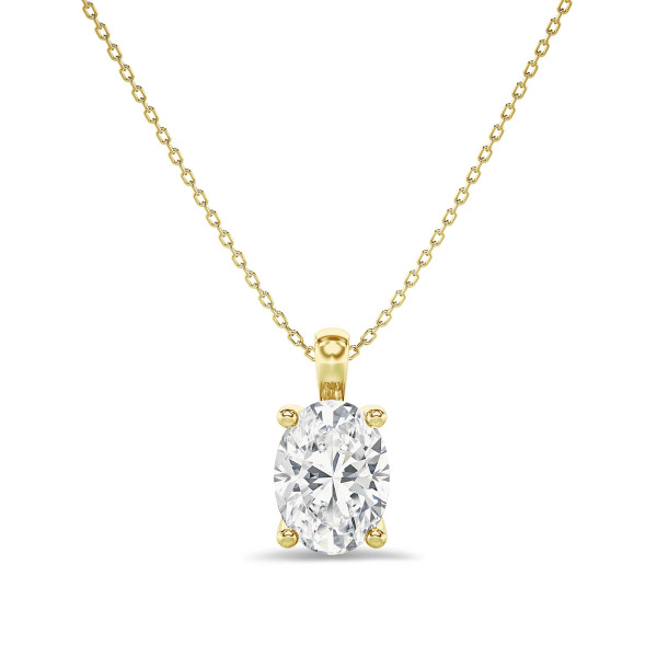 Halskettingen - 1.00 karaat solitaire hanger in geel goud met ovale lab grown diamant