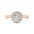 2.50 karaat halo solitaire ring in rood goud met ronde lab grown diamanten