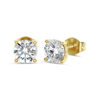 4.00 karaat solitaire oorbellen in geel goud met ronde lab grown diamanten