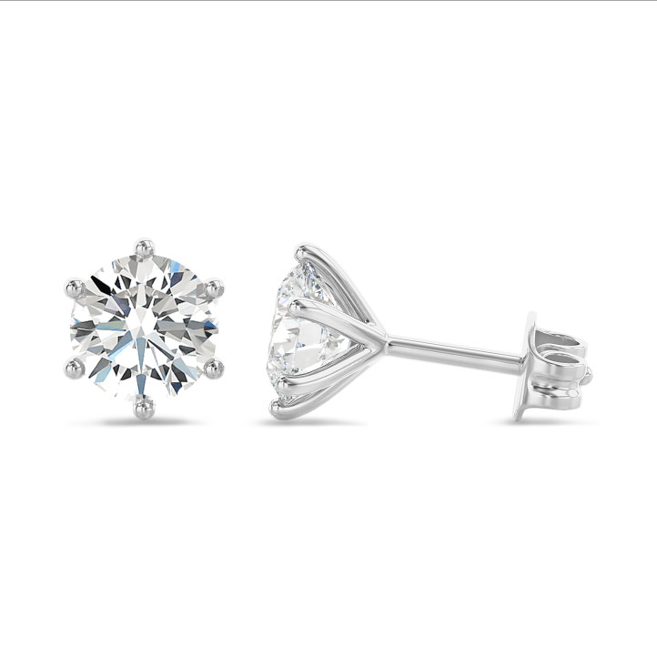 3.00 karaat solitaire oorbellen in platina met ronde lab grown diamanten