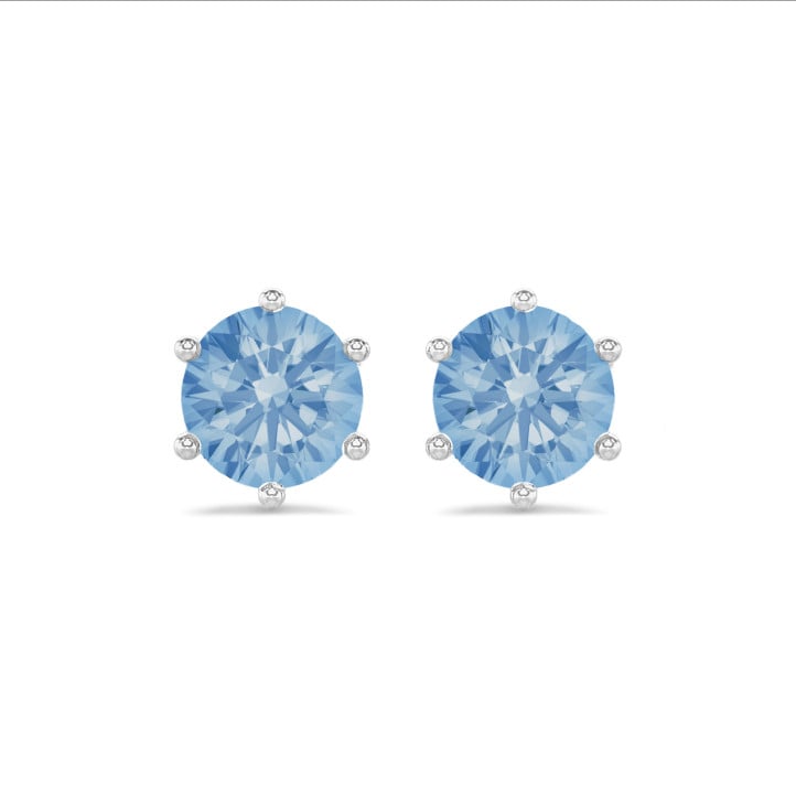 3.00 karaat solitaire oorbellen in wit goud met ronde blauwe lab grown diamanten