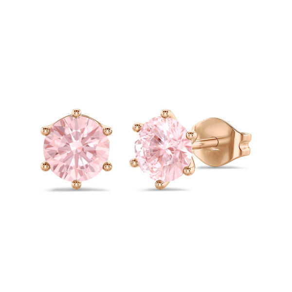 Oorbellen - 2.00 karaat solitaire oorbellen in rood goud met ronde roze lab grown diamanten