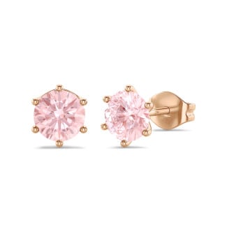 3.00 karaat solitaire oorbellen in rood goud met ronde roze lab grown diamanten