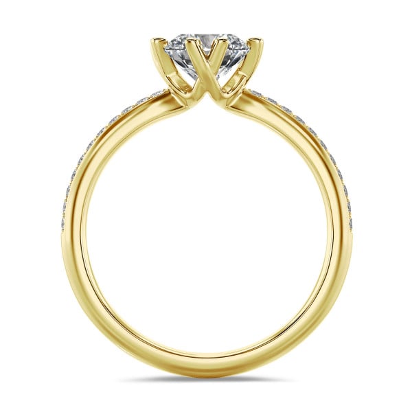 Ringen - 3.00 karaat lab grown diamanten solitaire ring in geel goud met lab grown zijdiamanten