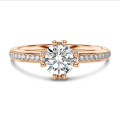 1.00 karaat lab grown diamanten solitaire ring in rood goud met ronde lab grown diamanten (volledig rondom gezet)
