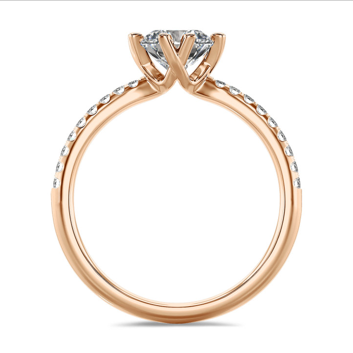 1.20 karaat lab grown diamanten solitaire ring in rood goud met lab grown zijdiamanten