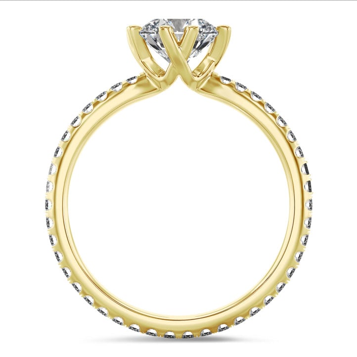 2.50 karaat lab grown diamanten solitaire ring in geel goud met ronde lab grown diamanten (volledig rondom gezet)