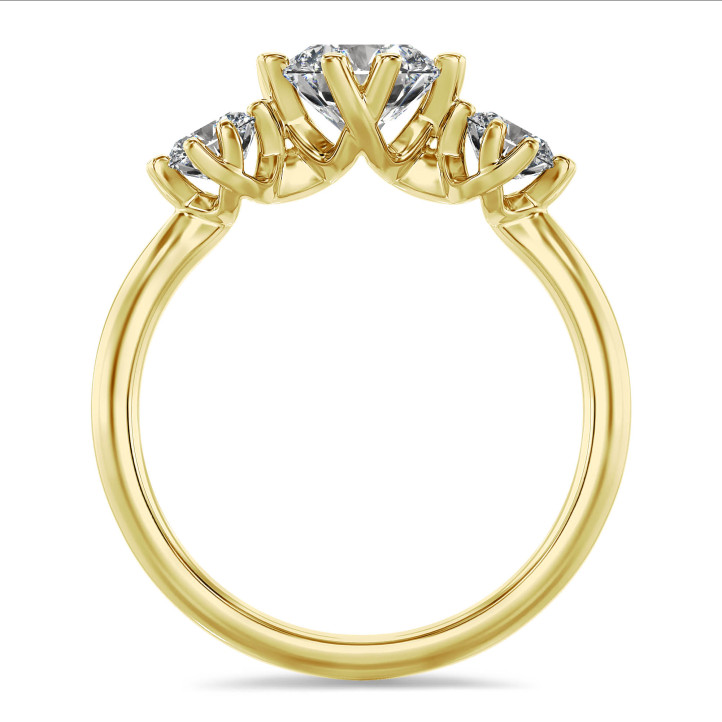 1.60 karaat trilogie ring in geelgoud met ronde lab grown diamanten