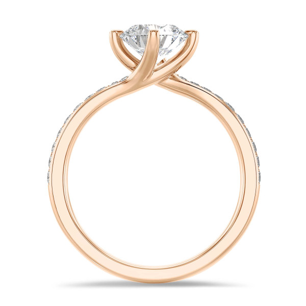 Ringen - 1.50 karaat lab grown diamanten solitaire ring in rood goud met lab grown zijdiamanten
