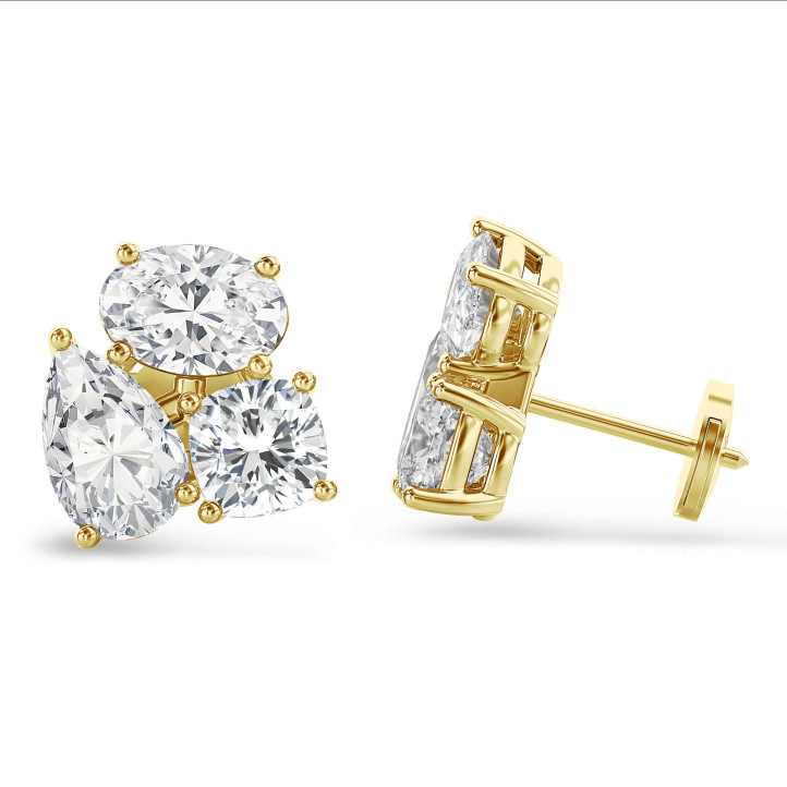 6.00 karaat lab grown diamanten trilogie oorbellen in geel goud