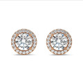 2.00 karaat halo oorbellen met lab grown diamanten in rood goud