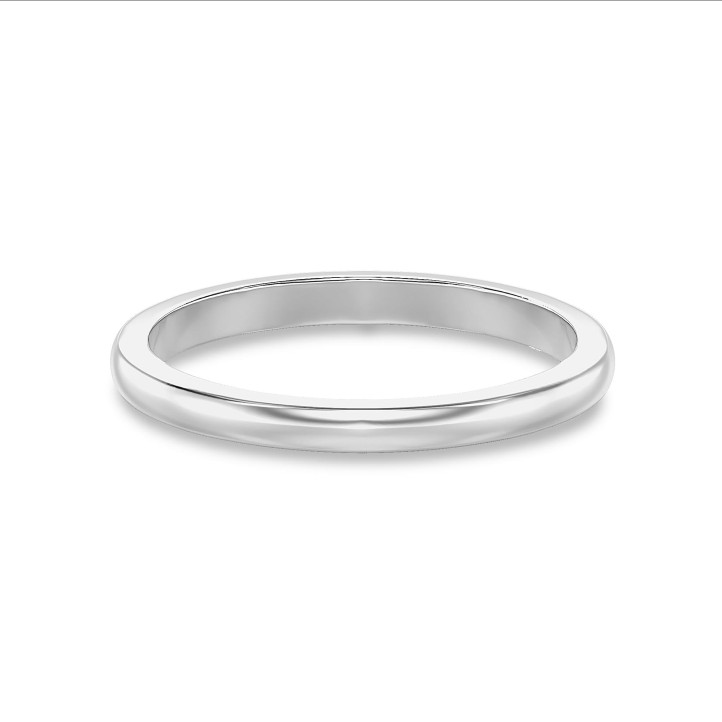 Licht gebolde trouwring van 2.00 mm in wit goud