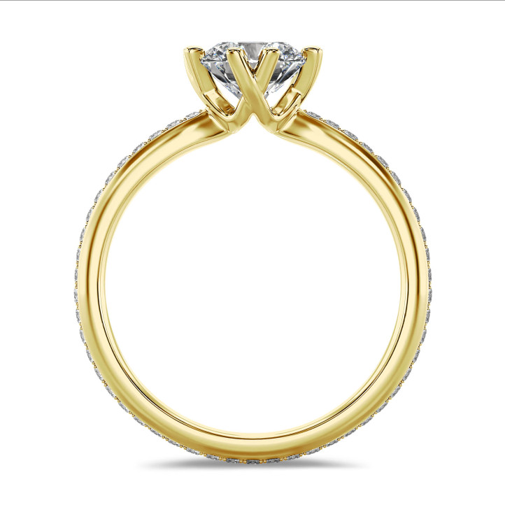 5.00 karaat lab grown diamanten solitaire ring in geel goud met ronde lab grown diamanten (volledig rondom gezet)