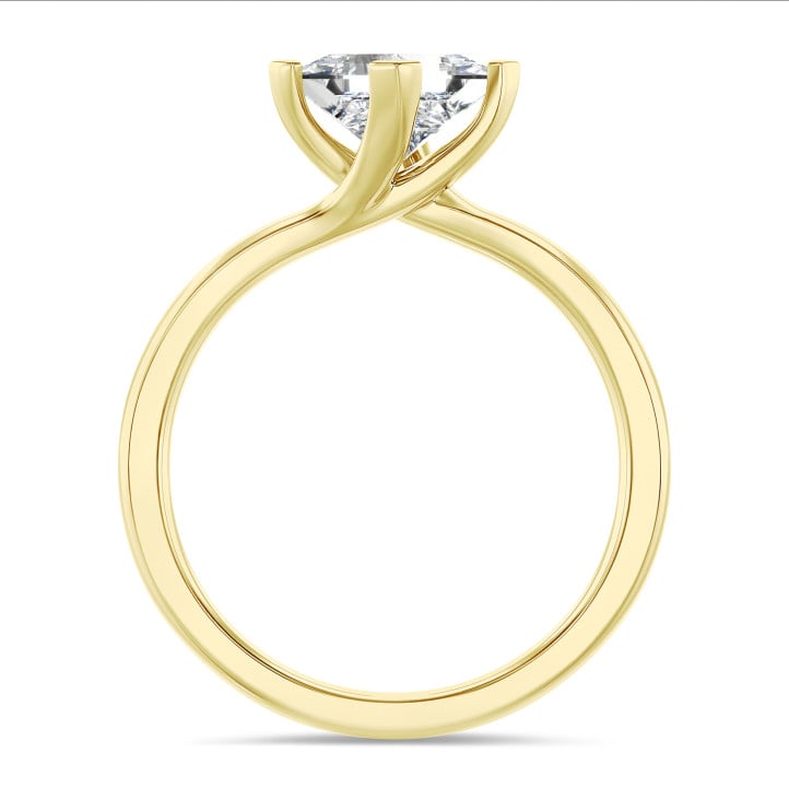 5.00 karaat solitaire ring in geel goud met lab grown princess diamant