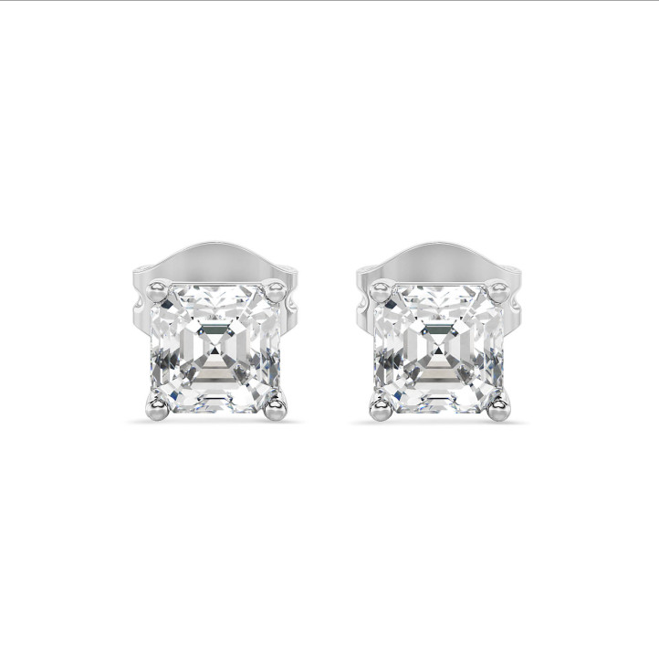 2.00 karaat solitaire oorbellen in wit goud met lab grown asscher cut diamanten