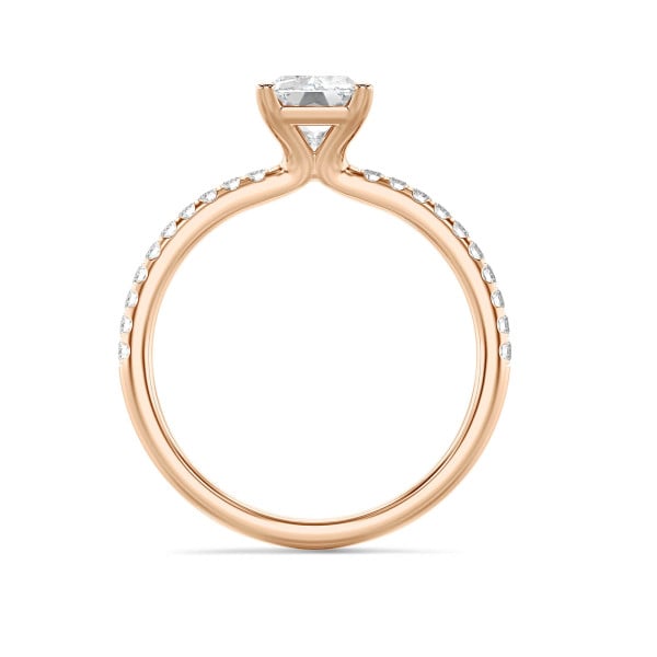 Verlovingsringen - 1.00 karaat solitaire ring met een lab grown radiant cut diamant in rood goud en lab grown zijdiamanten