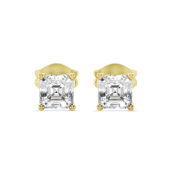 Oorbellen - 2.00 karaat solitaire oorbellen in geel goud met lab grown asscher cut diamanten