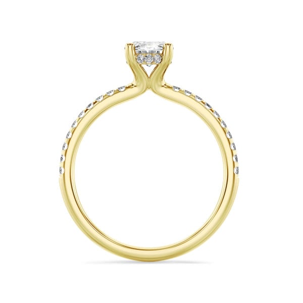 New arrivals - 1.00 karaat solitaire ring met een ovale lab grown diamant en hidden halo in geel goud