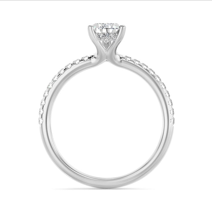 3.00 karaat solitaire ring met peervormige lab grown diamant en hidden halo in wit goud