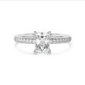 1.20 karaat solitaire ring met een lab grown radiant cut diamant en hidden halo in wit goud