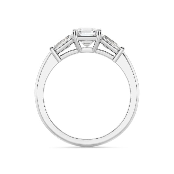 Verlovingsringen - 2.00 karaat trilogie ring in witgoud met een lab grown asscher cut diamant en lab grown conische baguettes