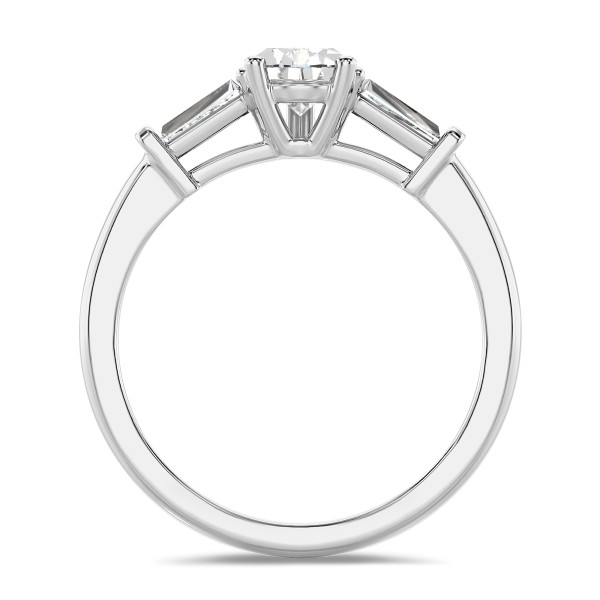Verlovingsringen - 3.00 karaat trilogie ring in witgoud met peervormige lab grown diamant en conische lab grown baguettes