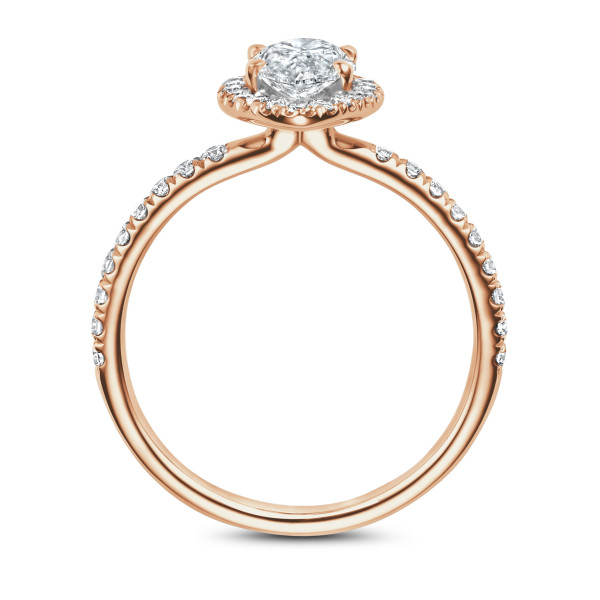 3.00 karaat halo solitaire ring met Marquise lab grown diamant in rood goud met ronde lab grown diamanten