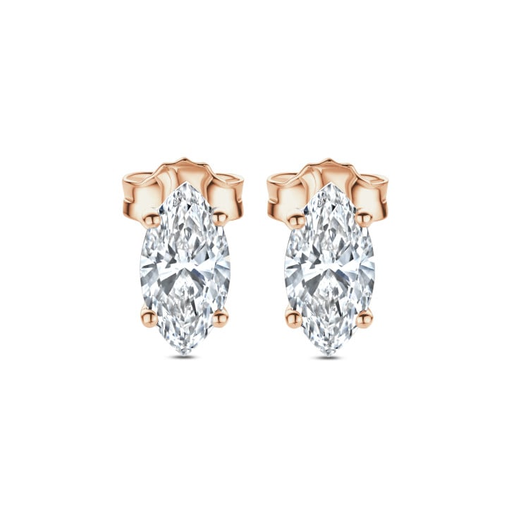 4.00 karaat solitaire oorbellen in rood goud met Marquise lab grown diamanten