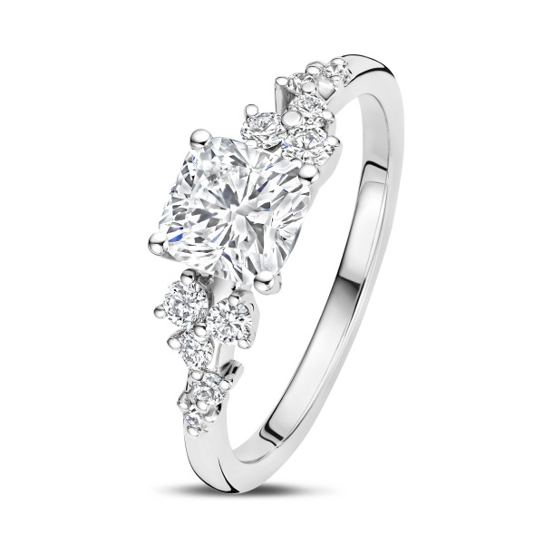 Ringen - 2.00 karaat solitaire clusterring in wit goud met een cushion slijpvorm diamant