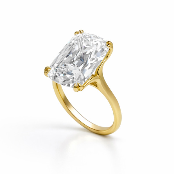 New arrivals - Unieke 10.14 ct lab grown Elongated Old Mine Cushion geslepen diamanten ring in geelgoud