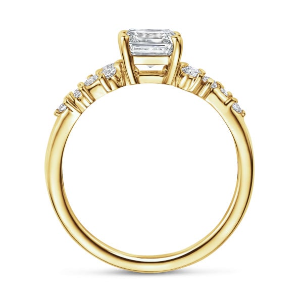 2.00 karaat solitaire clusterring in geel goud met een asscher slijpvorm diamant