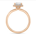 1.50 karat tektaş halo yüzük, laboratuvarda yetiştirilmiş yuvarlak pırlantalı kırmızı altın prenses pırlanta