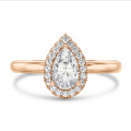 2.50 karat laboratuvarda yetiştirilmiş armut pırlantalı tektaş halo yüzük, yuvarlak laboratuvarda yetiştirilmiş pırlantalı kırmızı altın