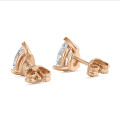 4.00 karat tektaş laboratuvarda yetiştirilmiş armut kesim kırmızı altın pırlanta küpe