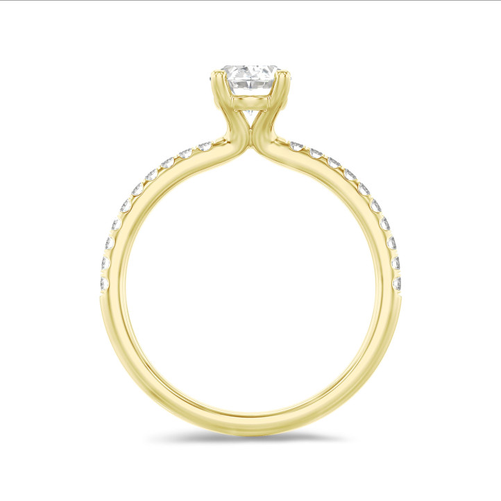 1.50 karat laboratuvarda yetiştirilmiş oval pırlantalı tektaş yüzük, laboratuvarda yetiştirilmiş yan pırlantalı sarı altın