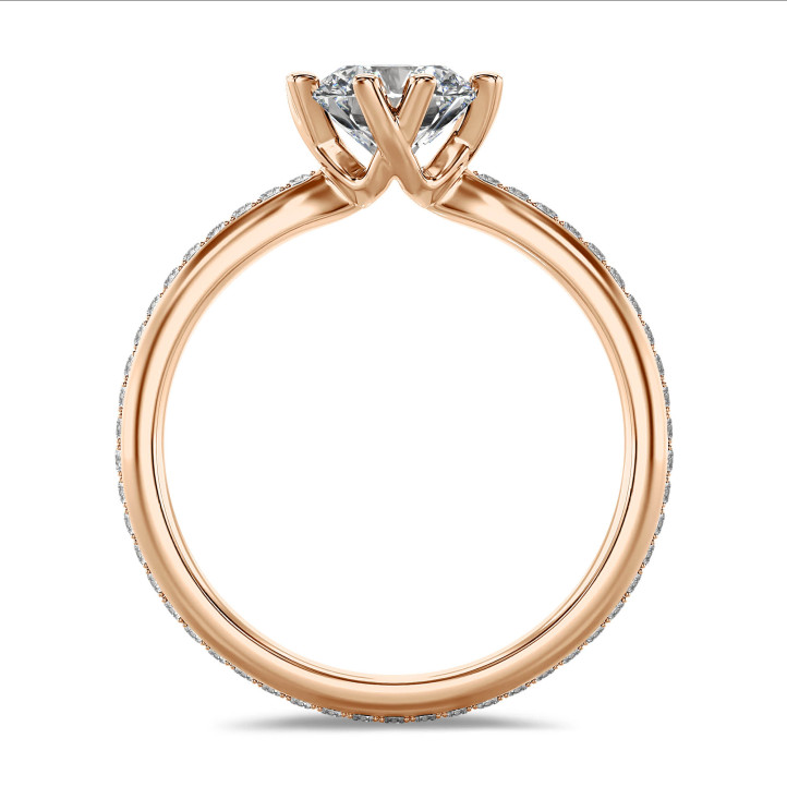 2.00 karat tektaş laboratuvarda yetiştirilmiş yuvarlak pırlantalı kırmızı altın yüzük (tam set)