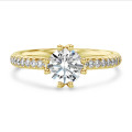 1.00 karat laboratuvarda yetiştirilmiş tektaş pırlanta yüzük, laboratuvarda yetiştirilmiş yuvarlak pırlantalı sarı altın (tam set)