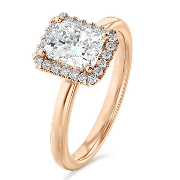 2.00 karat tektaş halo yüzük, kırmızı altın laboratuvarda yetiştirilmiş parlak kesim pırlanta ve yuvarlak laboratuvarda yetiştirilmiş pırlanta