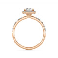 5.00 karat tektaş halo yüzük, kırmızı altın laboratuvarda yetiştirilmiş parlak kesim pırlanta ve yuvarlak laboratuvarda yetiştirilmiş pırlanta
